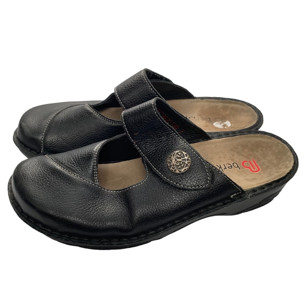 BERKEMANN Berkoflex Clog Black Leather Slip On Clog Mule Wedge Comfort Shoe 7.5